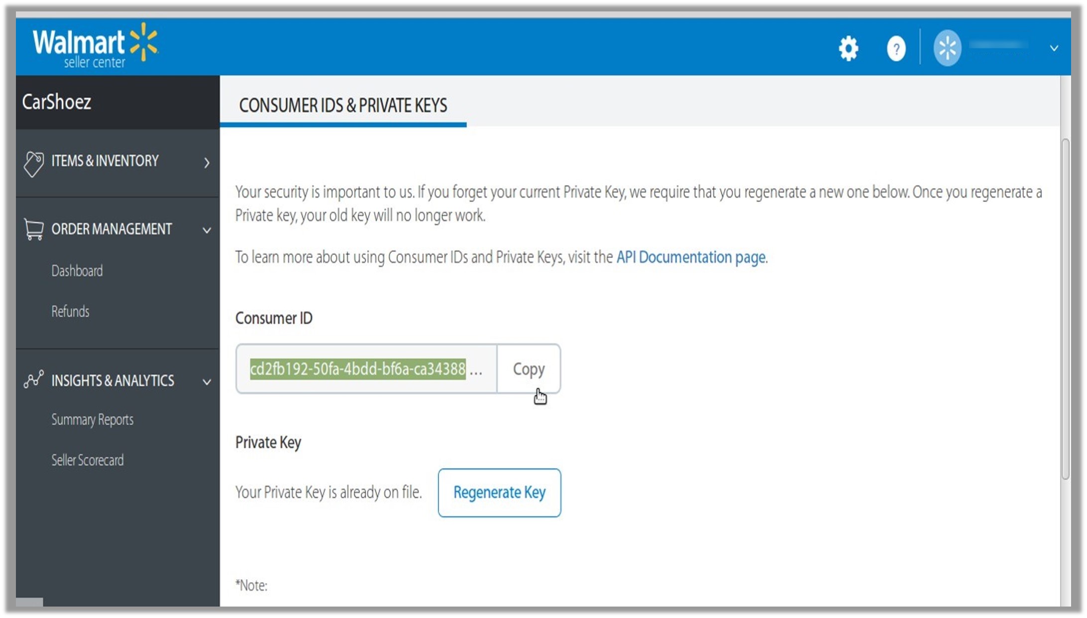 SellerPanel_CONSUMER IDS& PRIVATE KEYS