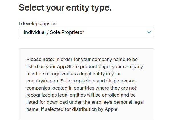 Apple developer program Entity Type