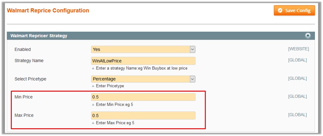 Walmart Reprice Configuration