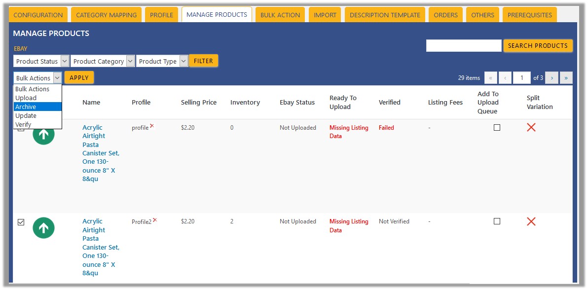 ArchiveSelectedProductsInBulk