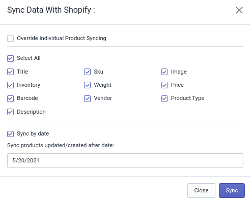 sync with shopify