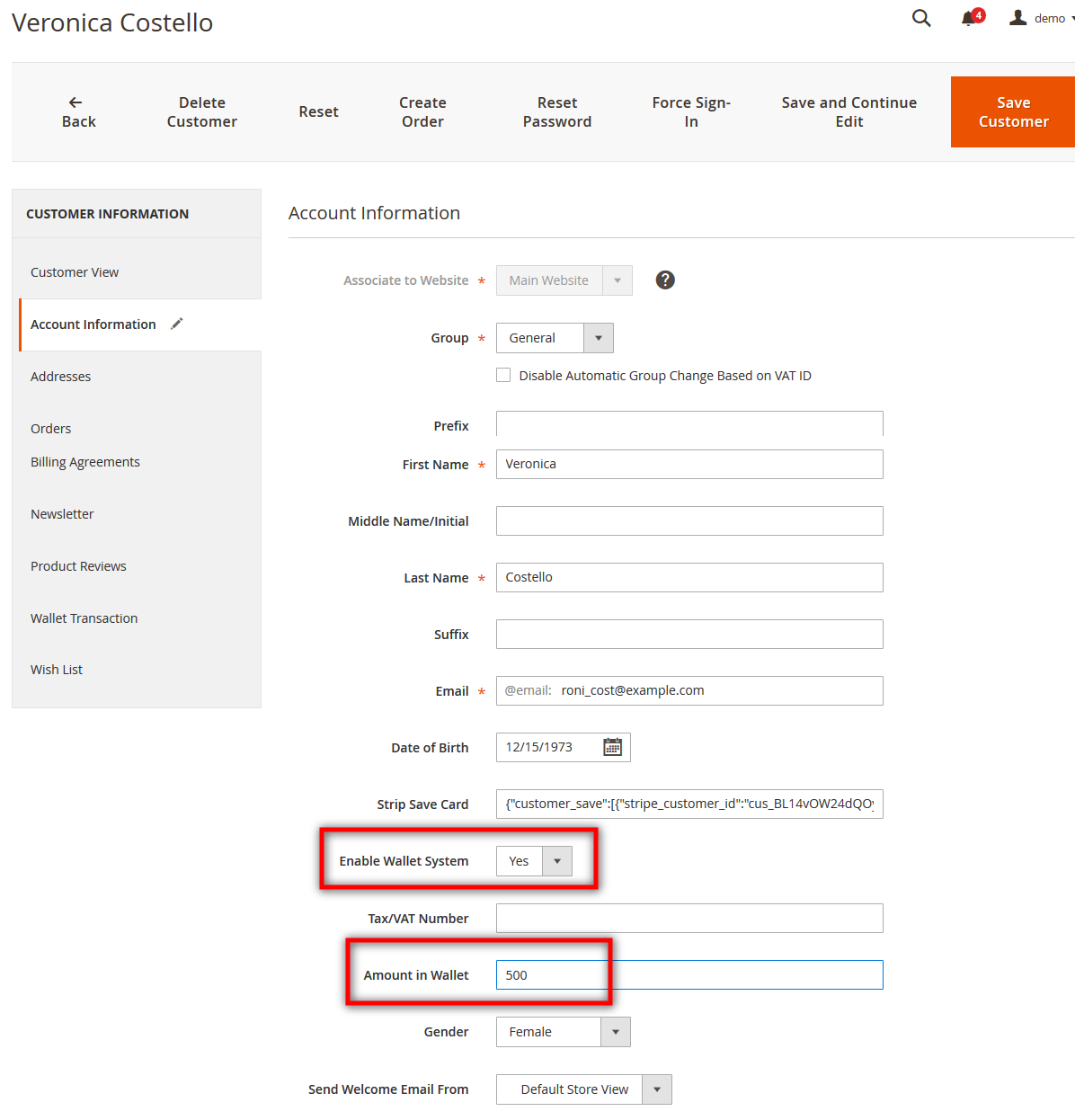 SelectedCustomerPage_AccountIformation