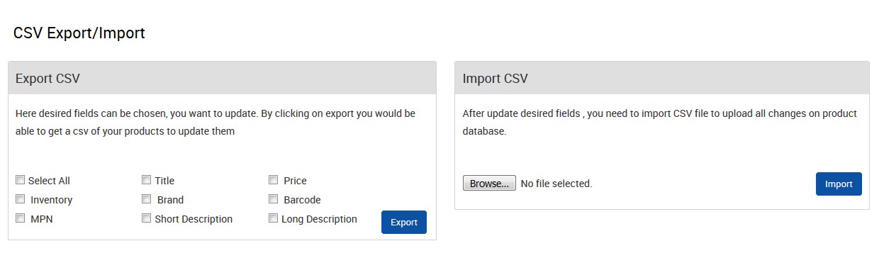 Sears CSV Export Import