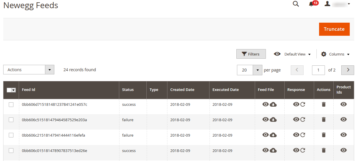 NeweggMagento2Integration_NeweggFeedsPage