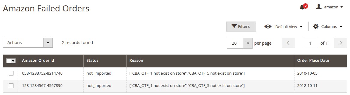 AmazonM2Integration_FailedOrdersPage