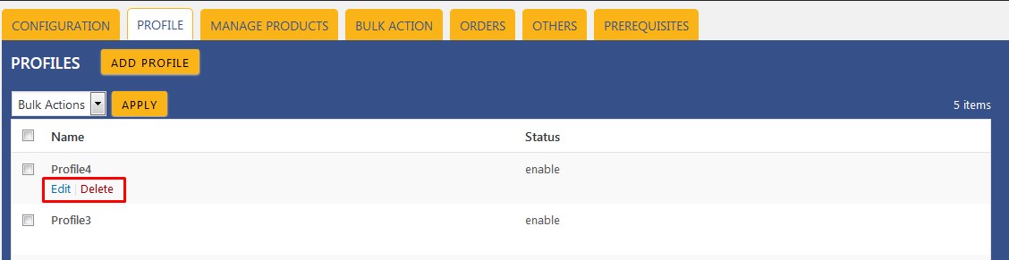 WooCoomerceWishIntegration_ProfilesPage_Edit&Delete