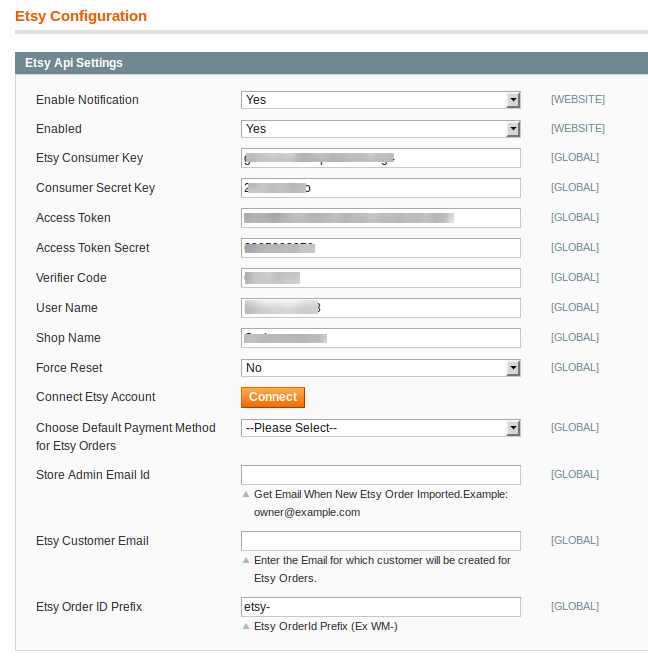 etsy configuration