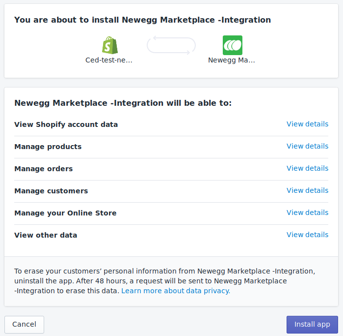 Newegg Shopify Integration