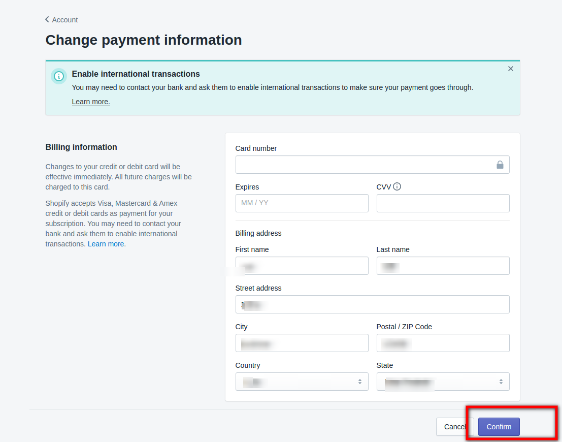 Billing Information Page