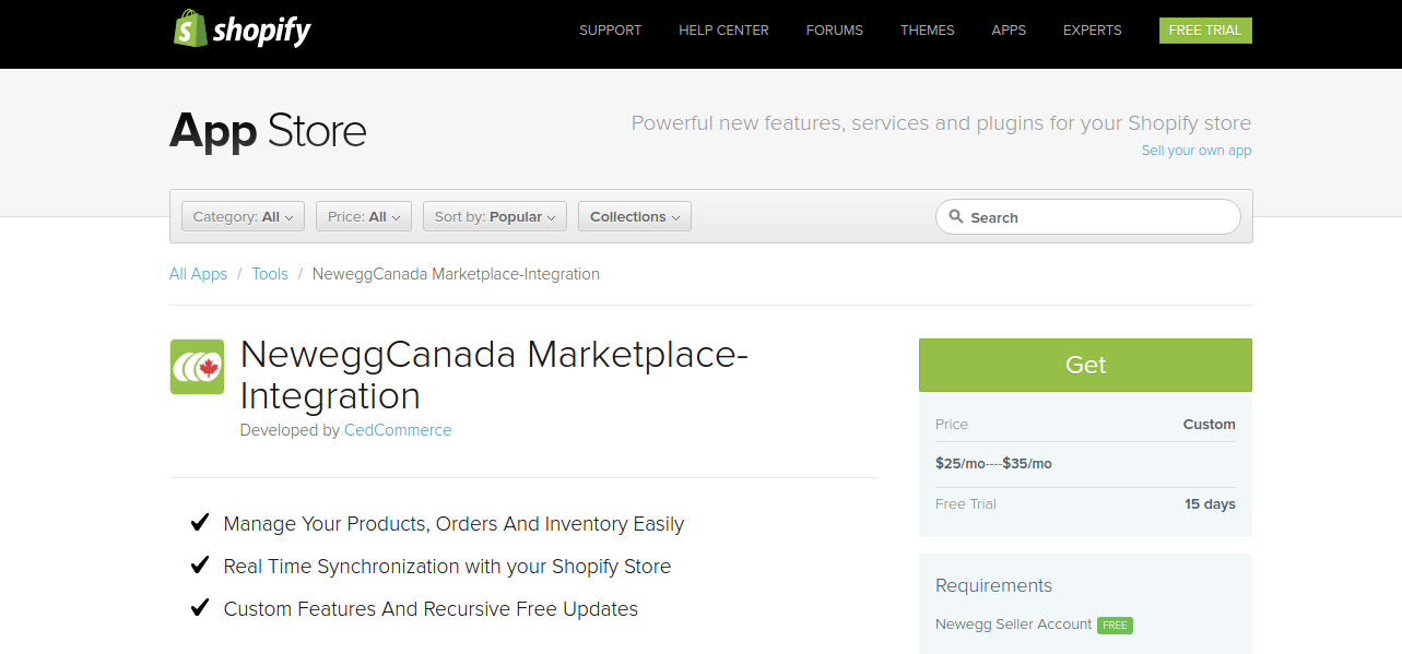 Newegg Canada Shopify Product Page