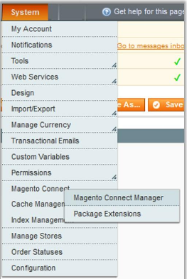 Magento system menu