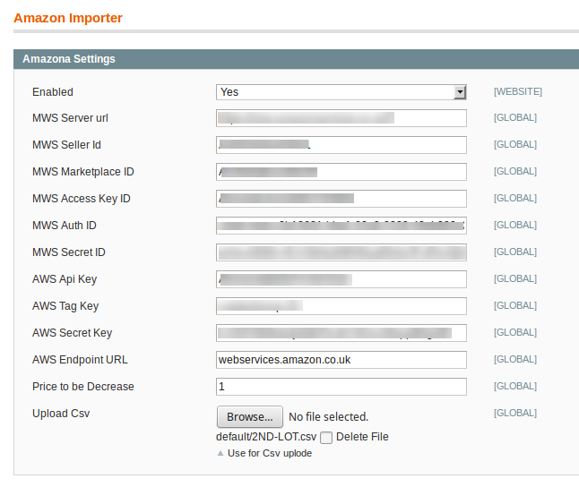 Amazon importer config