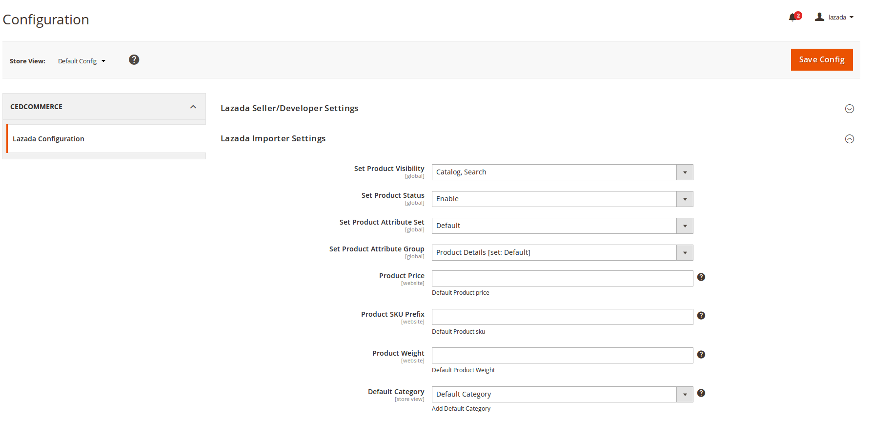 lazada configuration