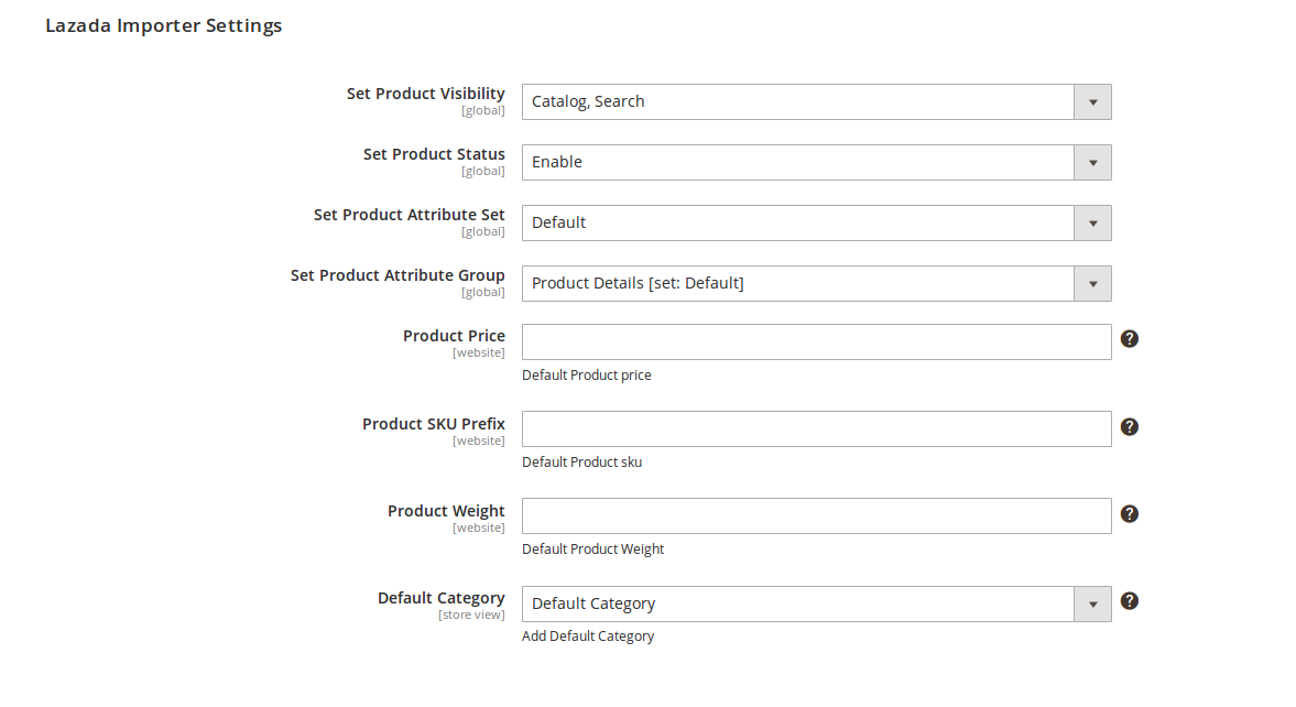 lazada importer settings