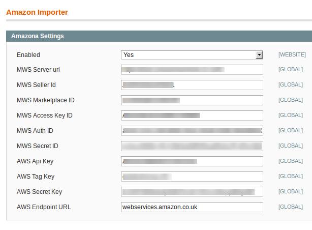 amazon importer configuration setting