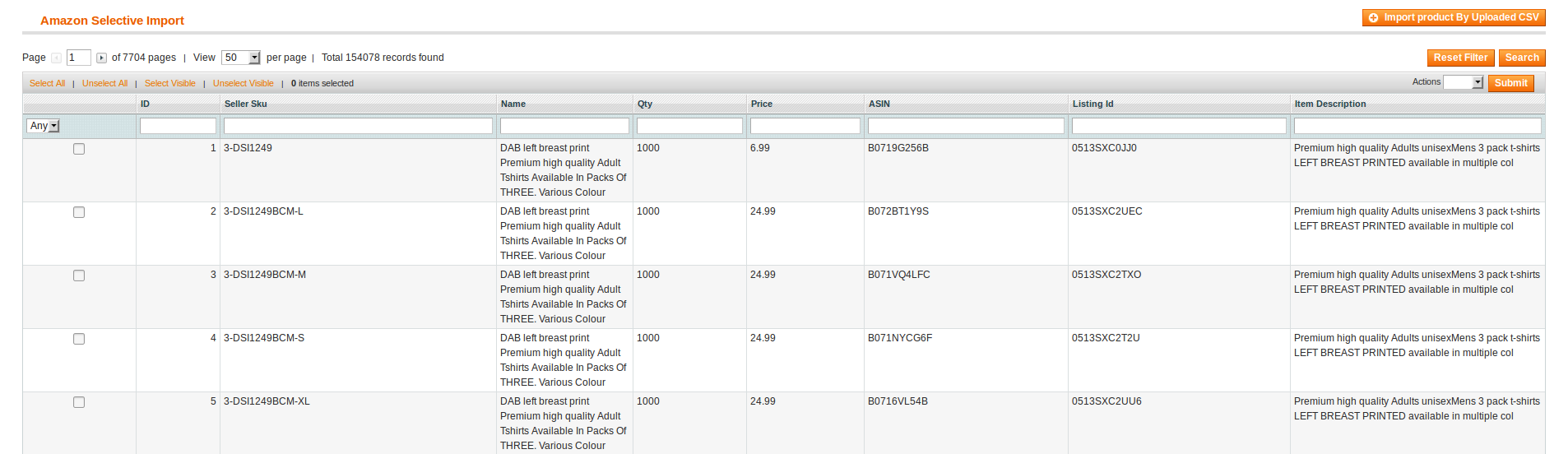 Amazon selective product import