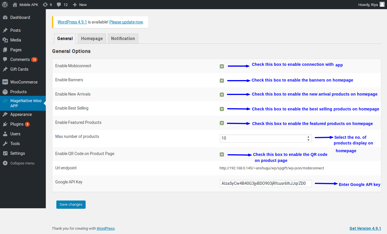 WooCommerce Mobile App General Settings