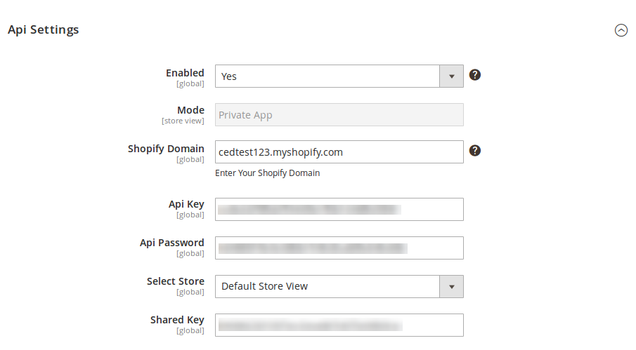 shopify m2 api settings