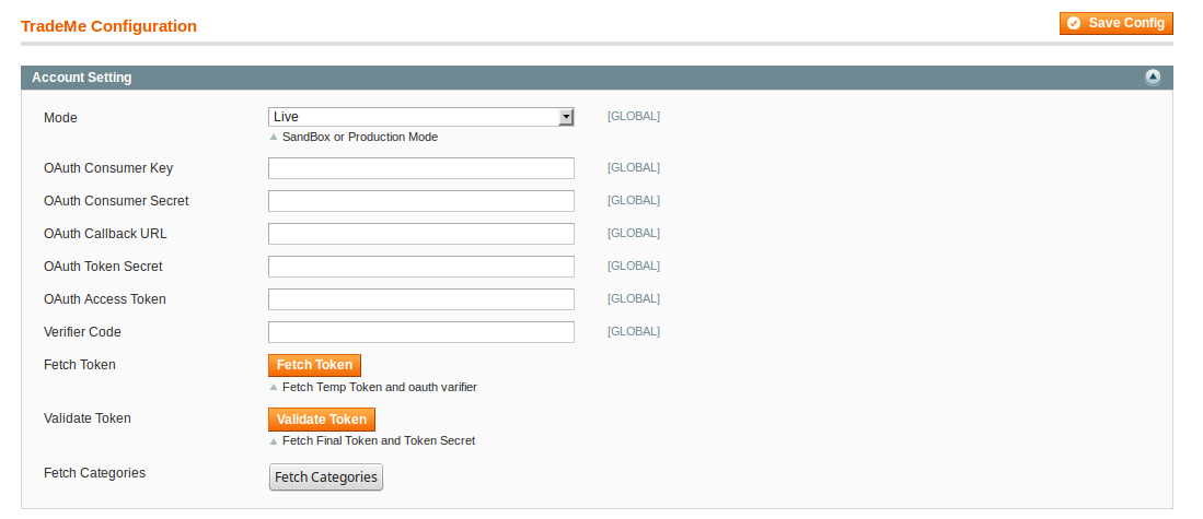 trademe magento configuration account settings