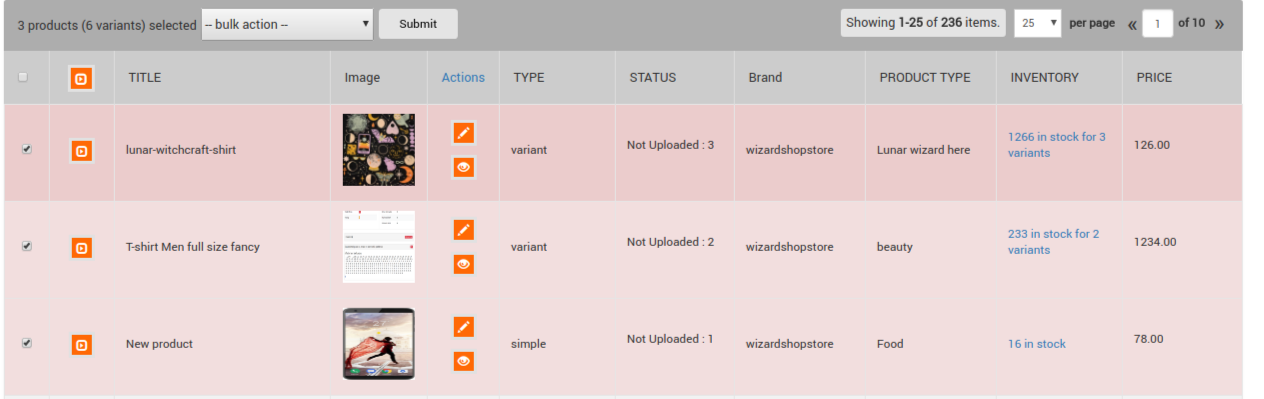 Select Products to Sync all