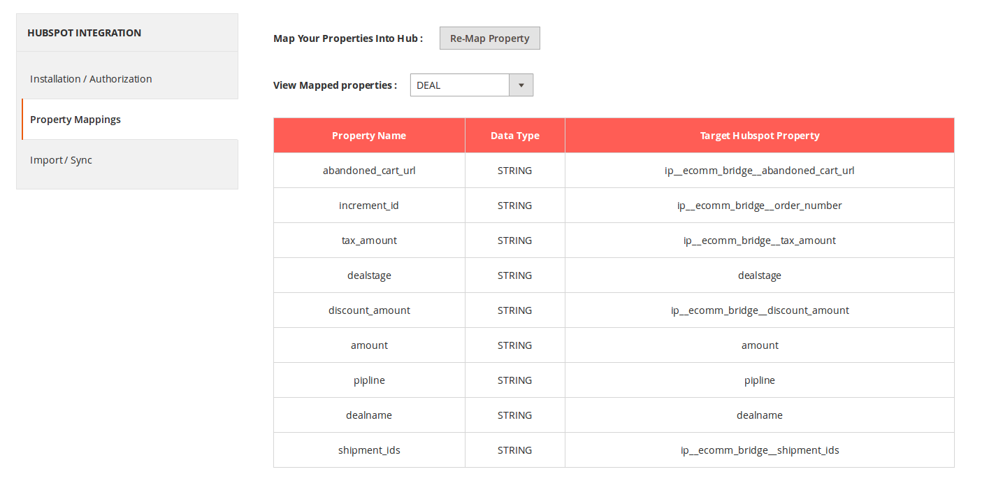 hubspot magento 2 deal property mapping