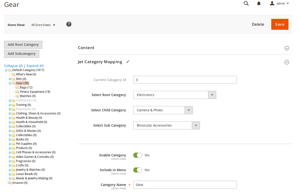 jet magento 2 category mapping