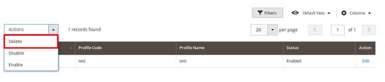 rueducommerce magento 2 delete a profile
