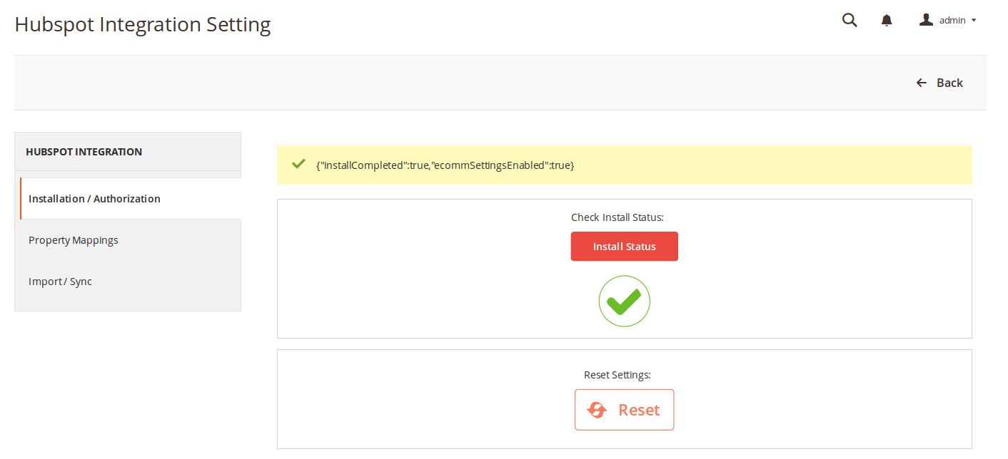 hubspot magento 2 install status