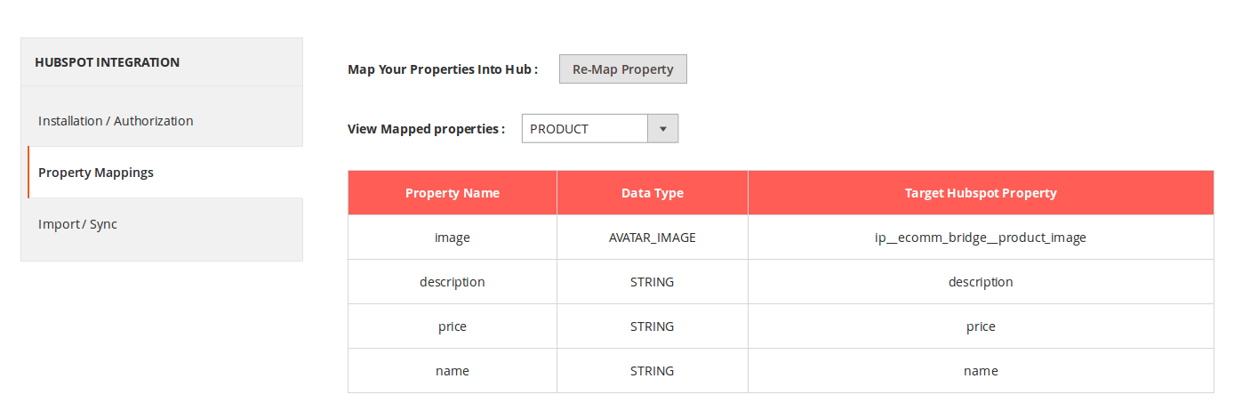 hubspot magento 2 product properties mapping