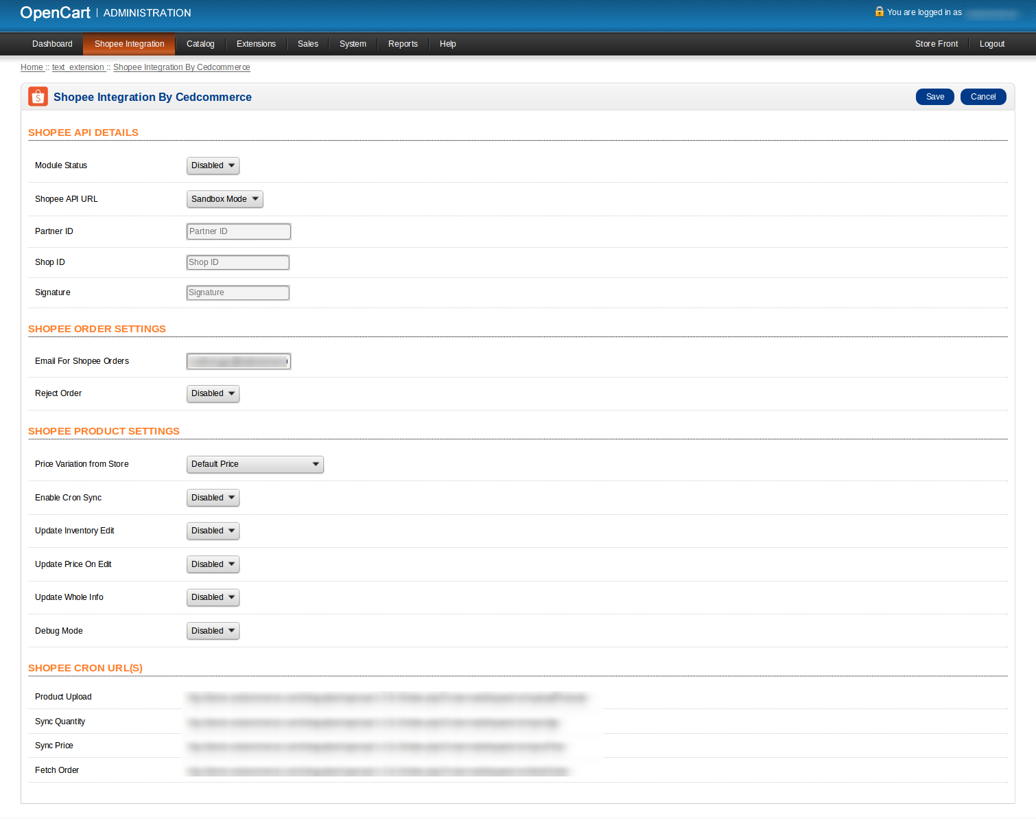 shopee opencart configuration