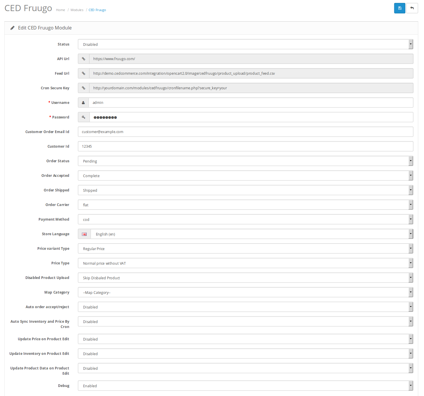 fruugo opencart configuration