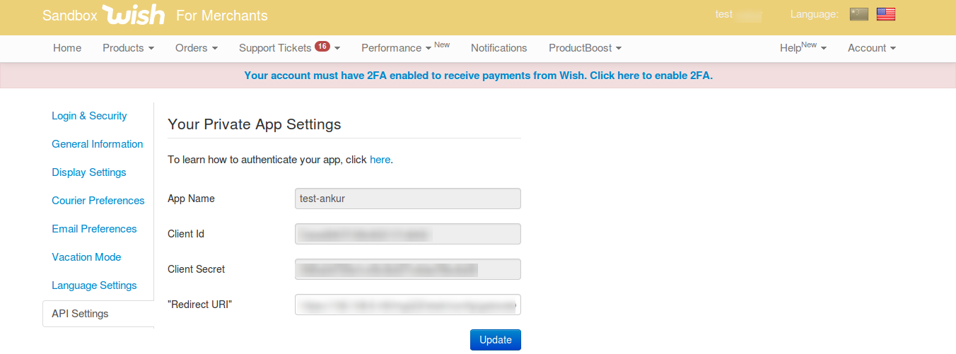 wish magento 2 credentials