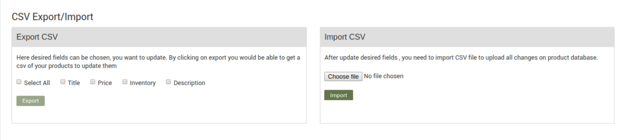 CSV Import/Export tab