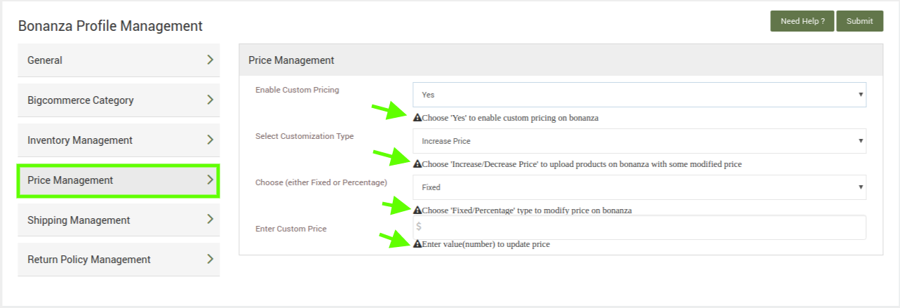 Add Profile: Price Management