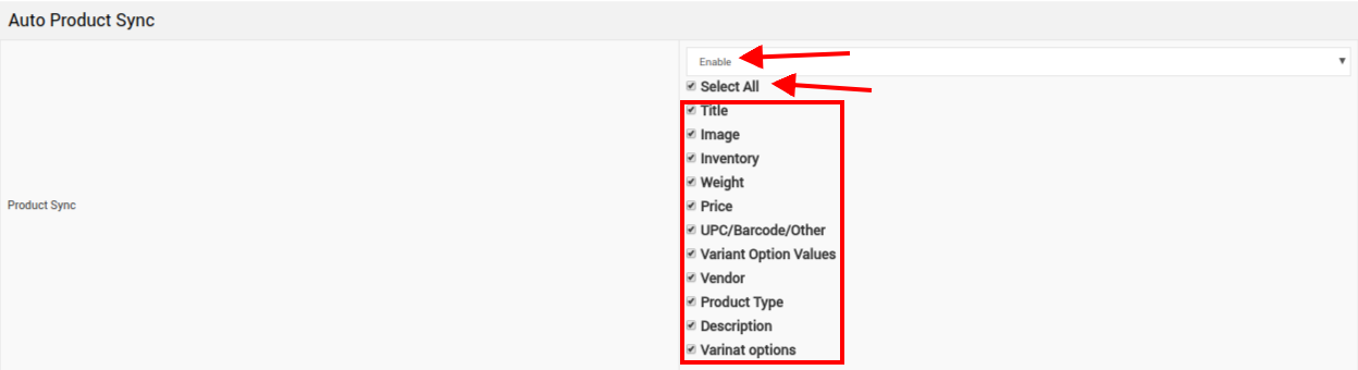 Product Sync fields