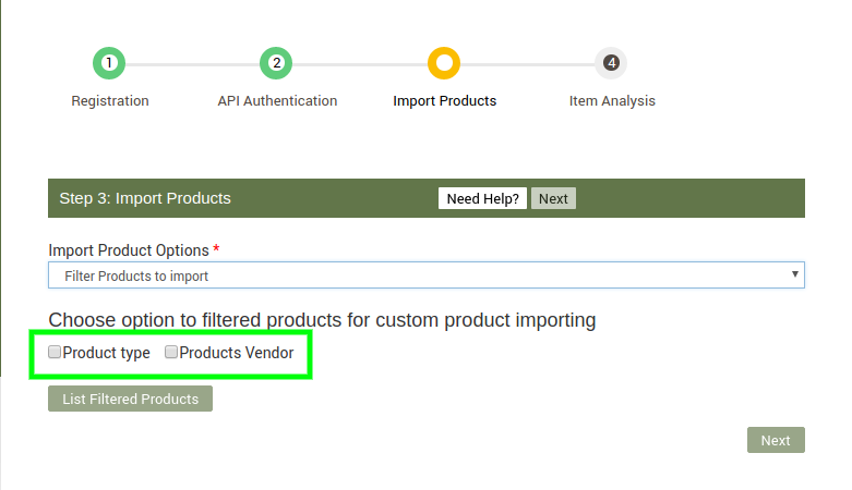 Import Products:Filter Products to Upload