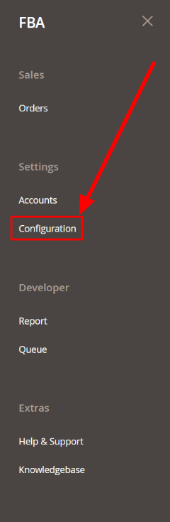 Configuration menu amazon fba