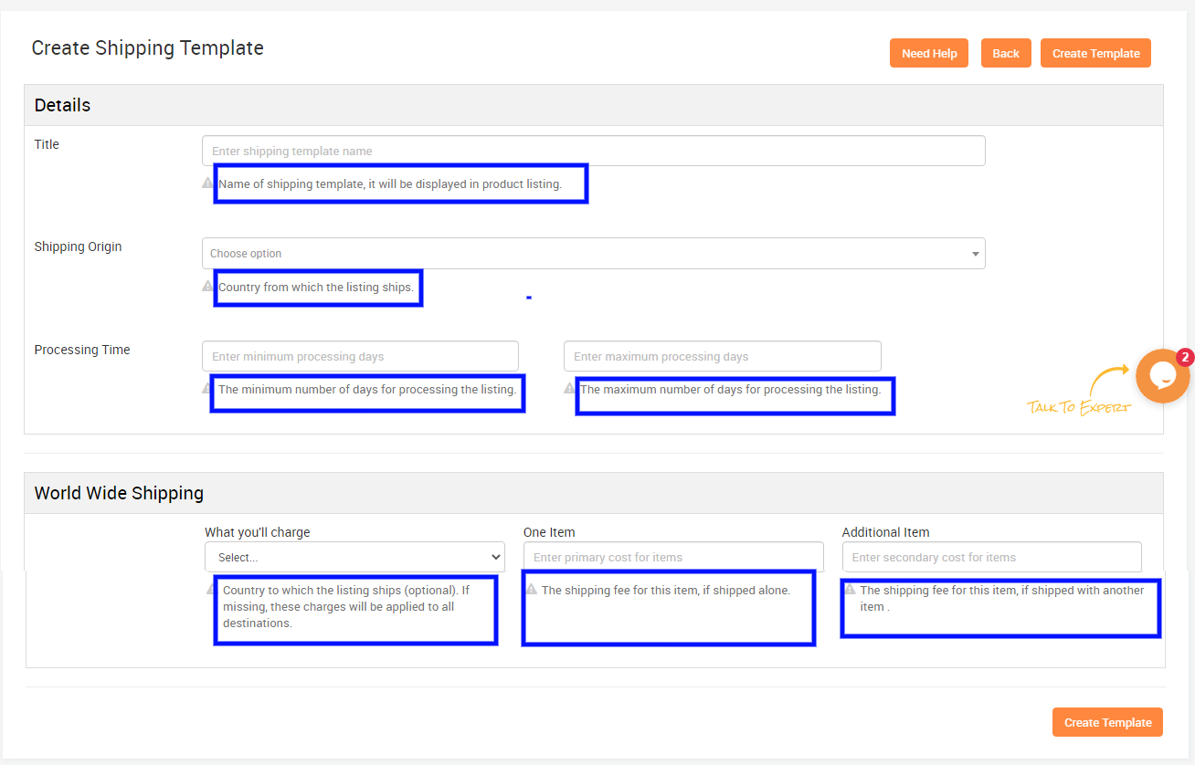 Etsy shipping template