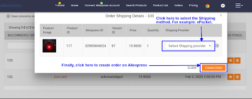 select shipping method