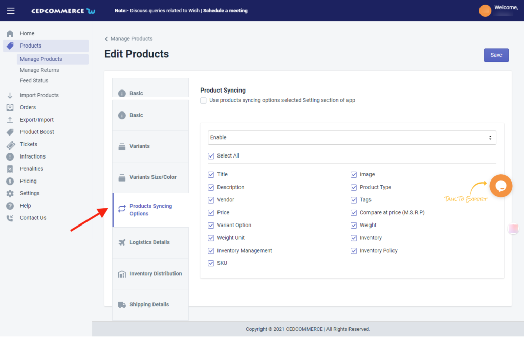 Edit product-product syncing options