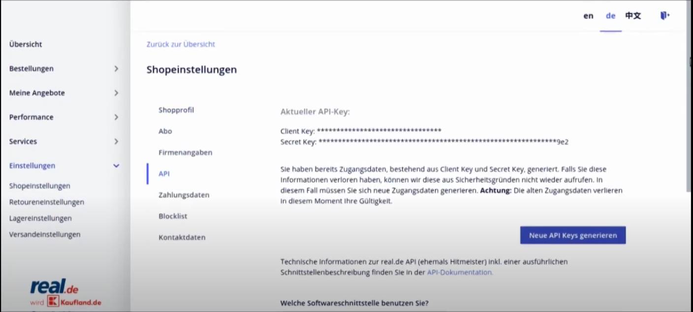 Login page of Kaufland.de marketplace integration app