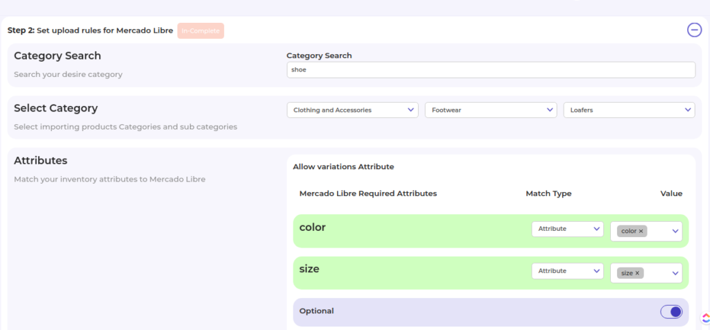 Mercado Libre integration Category mapping step 8