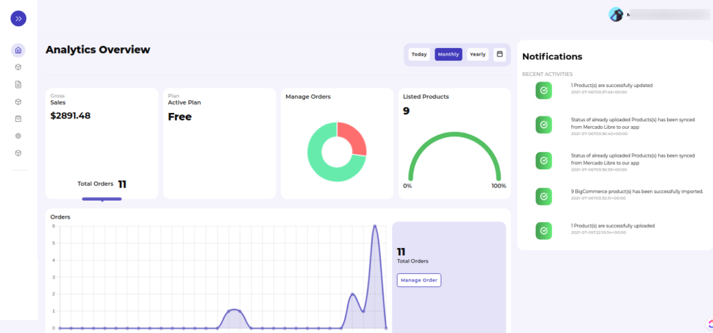 mercado libre integration dashboard