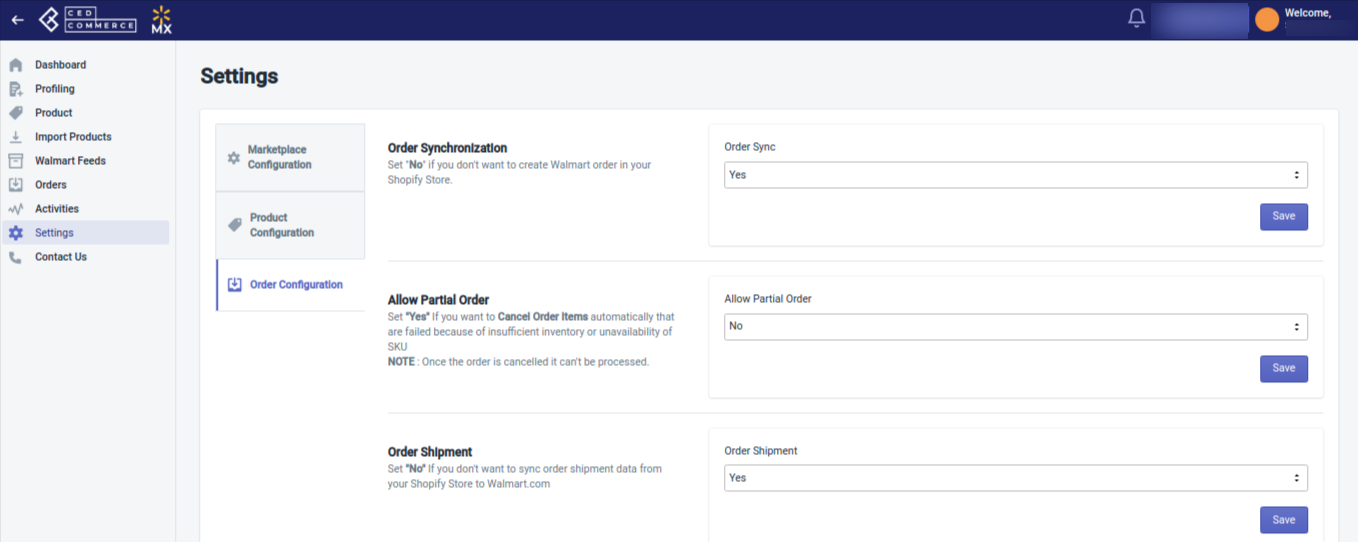 Order configuration