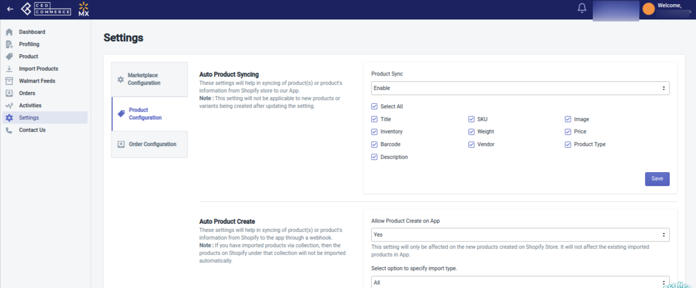 Product configuration