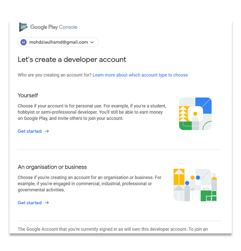 Let's Create Developer account