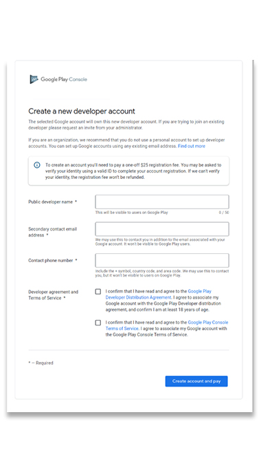 Create new developer account