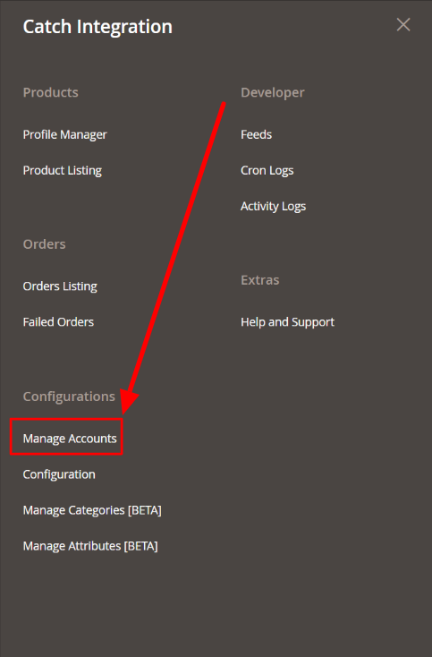 Catch Manage account-Magento-Admin
