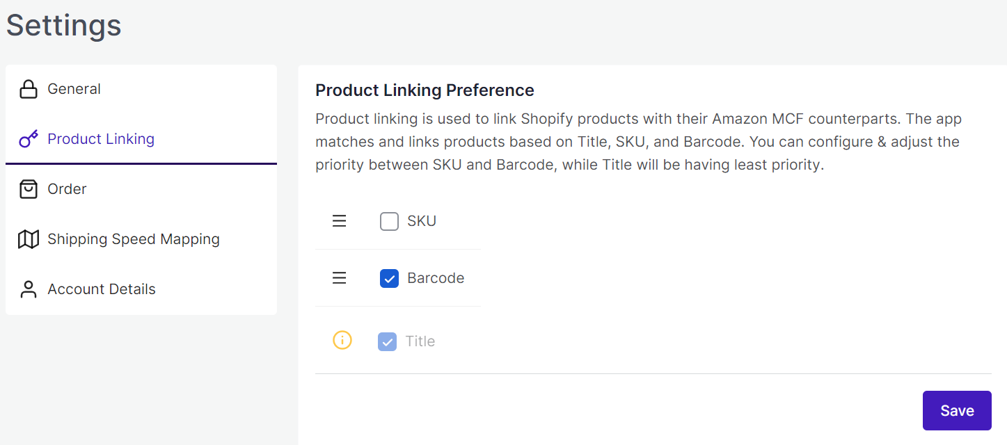Product Linking Preference Settings