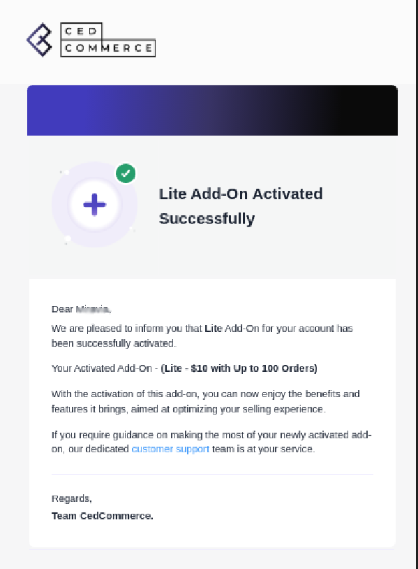 add-on activation mail